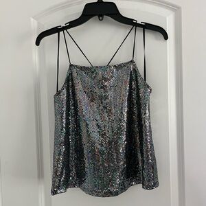 Seven7 Silver Sequin Camisole with Spaghetti Straps